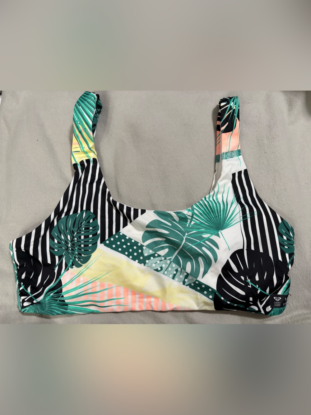 Roxy Women's Tropical Leaf Print Bikini - Black, Green, Peach, Yellow, White - Picture 5 of 7